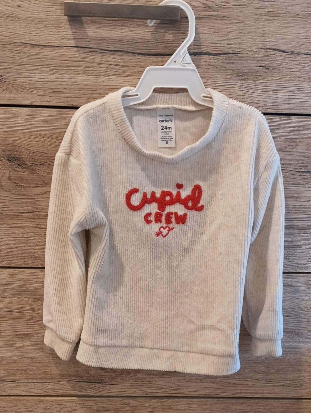 Carter's Cream Ribbed Long-Sleeve Top with Red 'Cupid Crew' Script